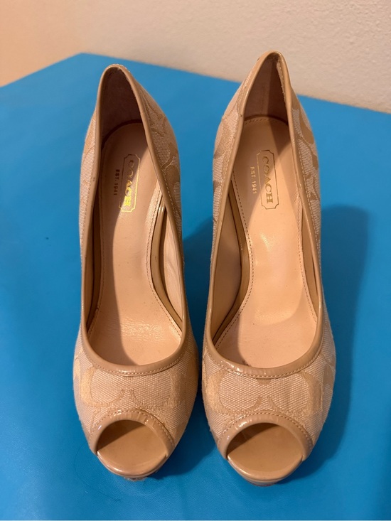 Coach Shoes - Coach Beige/Nude Peep-Toe Heels